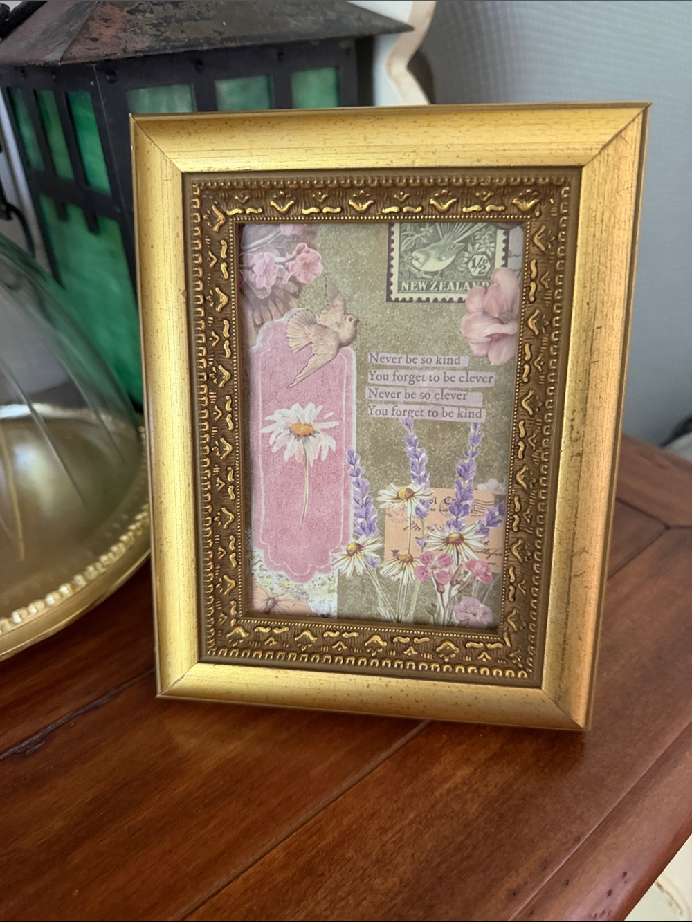 Gold Ornate Floral Picture Frame with Pink Artwork - Vintage Style 6.75 x 5 in